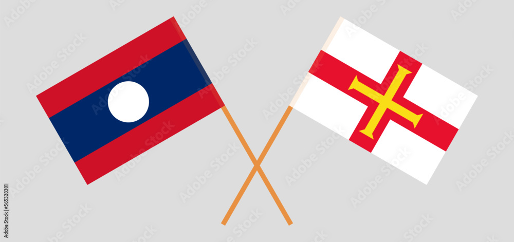 Crossed flags of Laos and Bailiwick of Guernsey. Official colors. Correct proportion
