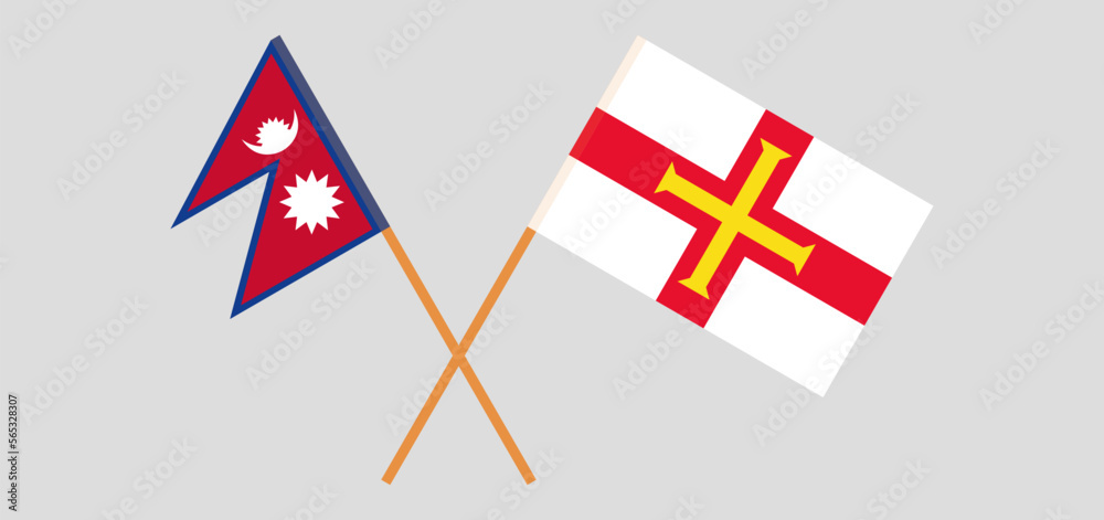 Crossed flags of Nepal and Bailiwick of Guernsey. Official colors. Correct proportion