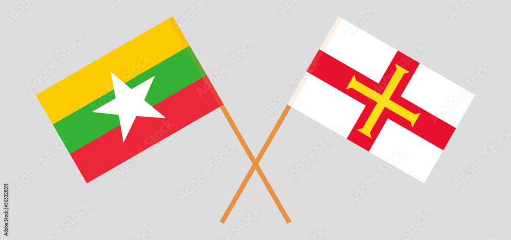 Crossed flags of Myanmar and Bailiwick of Guernsey. Official colors. Correct proportion