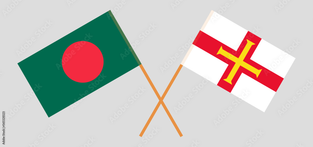 Crossed flags of Bangladesh and Bailiwick of Guernsey. Official colors. Correct proportion