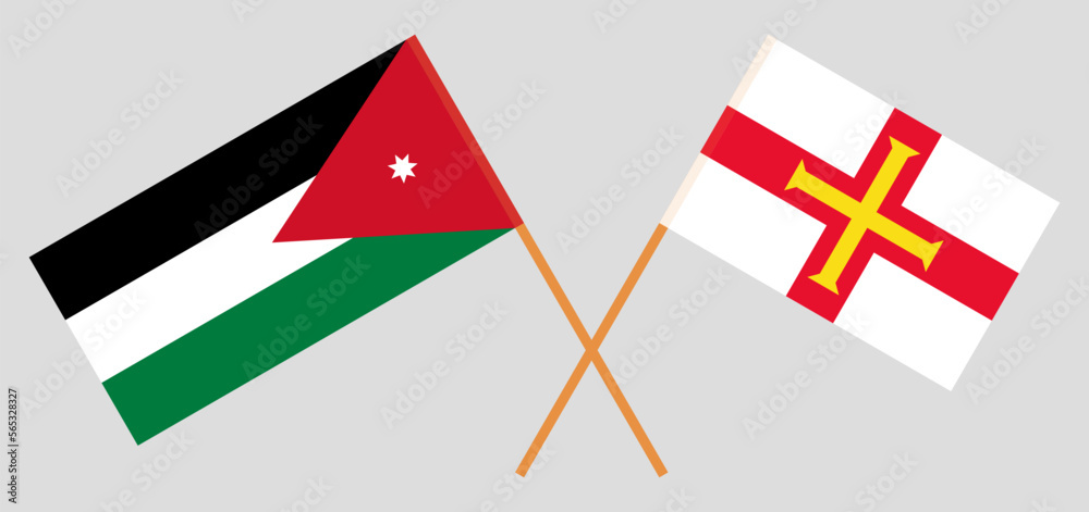 Crossed flags of Jordan and Bailiwick of Guernsey. Official colors. Correct proportion