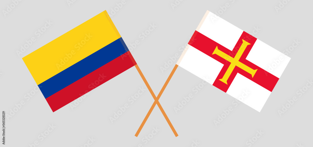 Crossed flags of Colombia and Bailiwick of Guernsey. Official colors. Correct proportion
