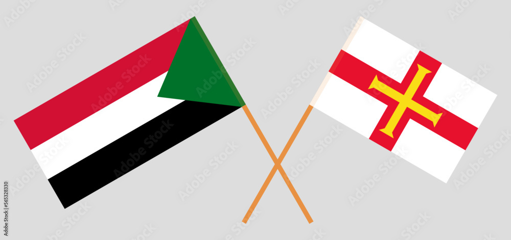 Crossed flags of the Sudan and Bailiwick of Guernsey. Official colors. Correct proportion