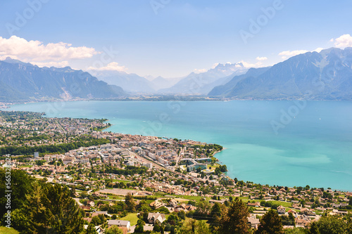 Aerial view of Vevey city, canton of Vaud, Switzerland