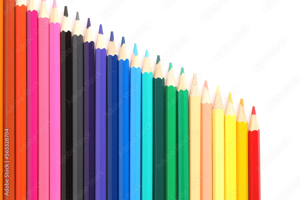 A close-up of colorful crayons isolated on a white background
A close-up of colorful crayons isolated on a white background