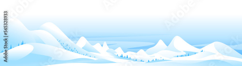 Snow-capped mountain peaks winter nature landscape panorama, beautiful winter day on snowy hills, quiet windless weather in the winter mountains