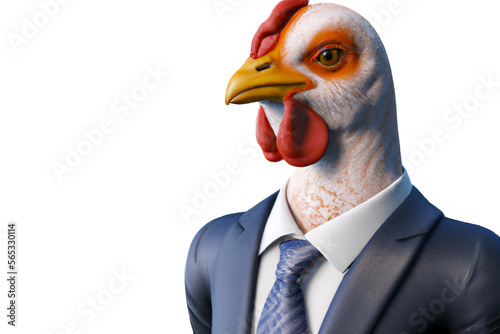 Portrait of Chicken in a business suit – Generative AI 3D Illustration on white background photo