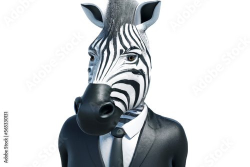 Portrait of Zebra in a business suit     Generative AI 3D Illustration on white background