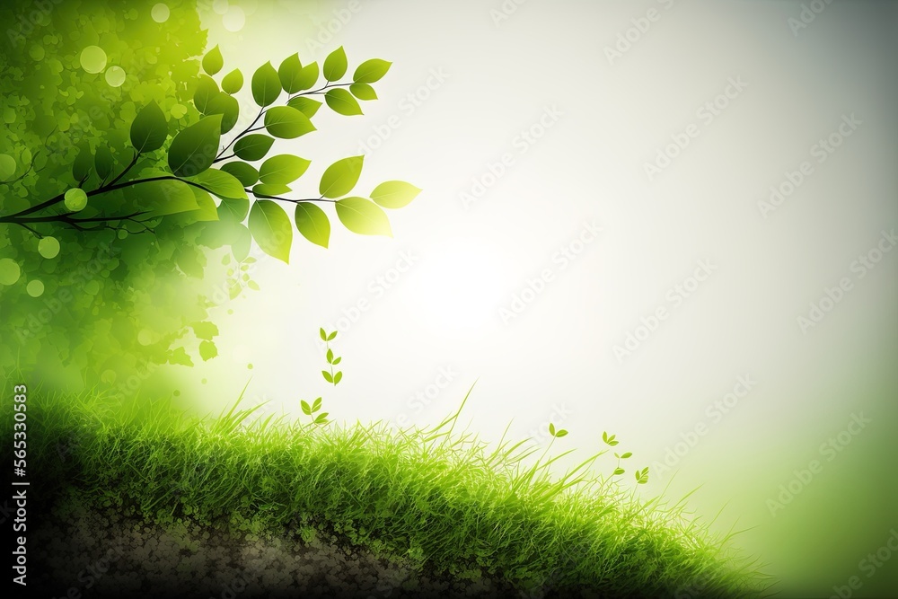 Spring background with green leaves and grass with empty copy space generative ai Spring background with green leaves and grass with empty copy space generative ai