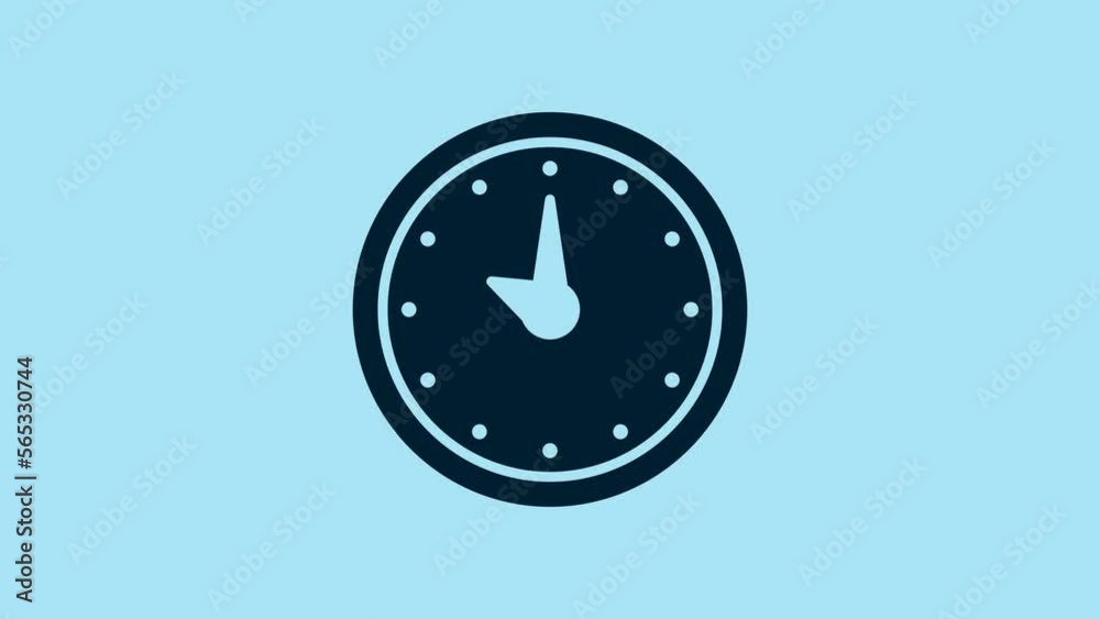 Blue Clock icon isolated on blue background. Time symbol. 4K Video motion graphic animation