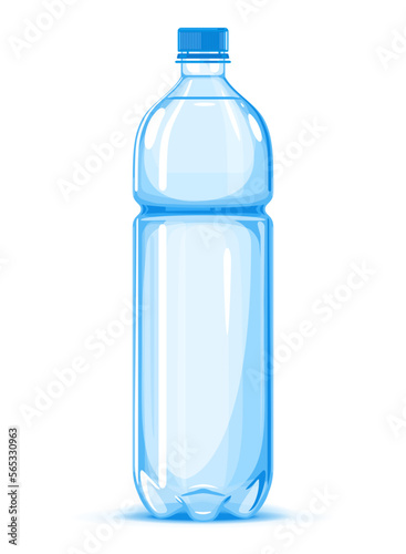 One half liter plastic water bottle of drinking water quality illustration on white background, water delivery service of fresh purified water isolated illustration, plastic bottle on side view