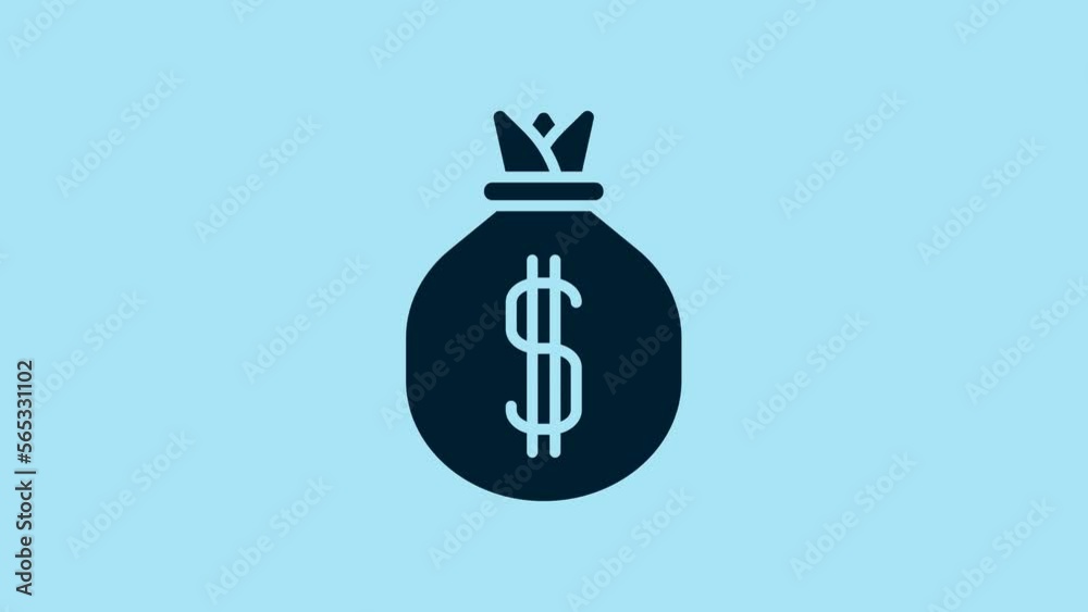 Blue Money bag icon isolated on blue background. Dollar or USD symbol. Cash Banking currency sign. 4K Video motion graphic animation Blue Money bag icon isolated on blue background. Dollar or USD symbol. Cash Banking currency sign. 4K Video motion graphic animation
