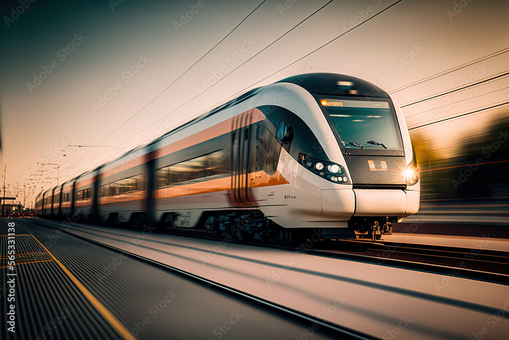 Fast train motion blur, photoshoot, AI generated