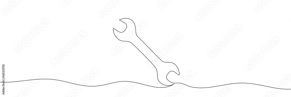 Continuous one line drawing of a wrench on a white background. Vector illustration. Vector illustration Continuous one line drawing of a wrench on a white background. Vector illustration. Vector illustration