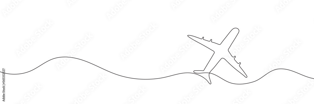 The plane is drawn in one continuous line. Vector illustration The plane is drawn in one continuous line. Vector illustration