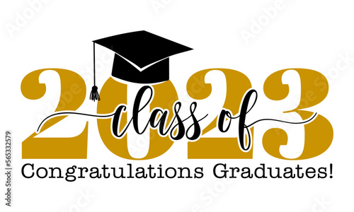 Class of 2023 Congratulations Graduates - Typography. black text isolated white background. Vector illustration of a graduating class of 2023.