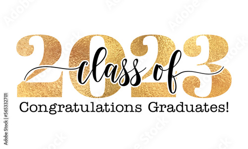 Class of 2023 Congratulations Graduates - Typography. black text isolated white background. Vector illustration of a graduating class of 2023.