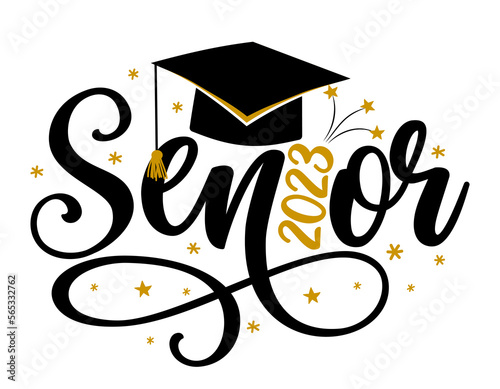 Senior 2023 - Typography. blck text isolated white background. Vector illustration of a graduating class of 2023. graphics elements for t-shirts, and the idea for the sign