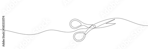 Continuous scissors with one line on a white background