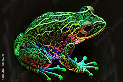 Neon colorful frog. Generative AI.