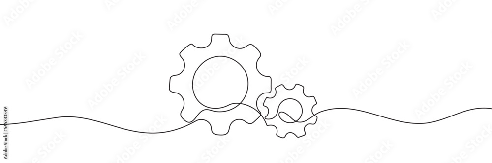 Single line drawing with one gear. One continuous line illustration of gear wheel. Single line drawing with one gear. One continuous line illustration of gear wheel.