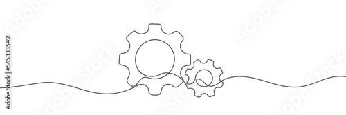 Single line drawing with one gear. One continuous line illustration of gear wheel.