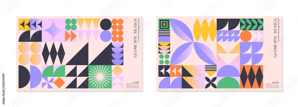 Abstract bauhaus geometric pattern background with copy space for text.Trendy minimalist geometric design with simple shapes and elements.Modern artistic vector illustration. - obrazy, fototapety, plakaty 