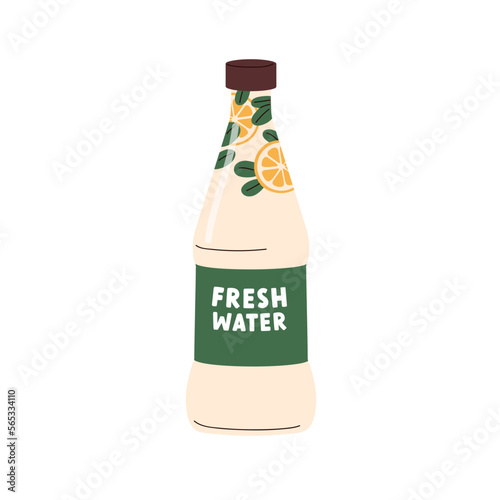 Fresh lemon water in bottle. Detox lemonade, infused natural drink. Citrus fr...