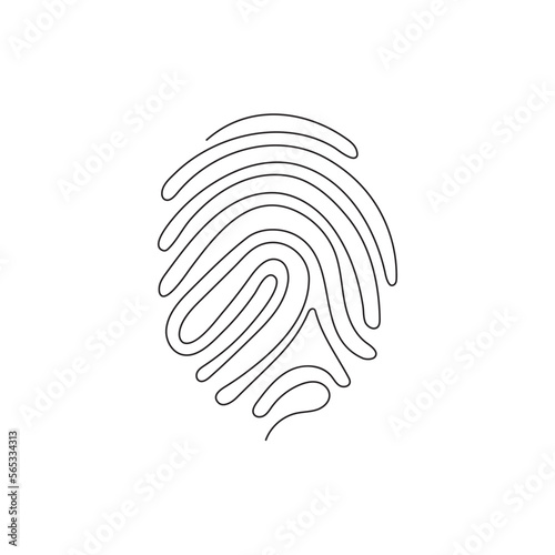 Linear drawing of a fingerprint. Continuous line drawing of biometric scan symbol on white background
