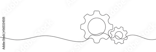 Single line drawing with one gear. One continuous line illustration of gear wheel.