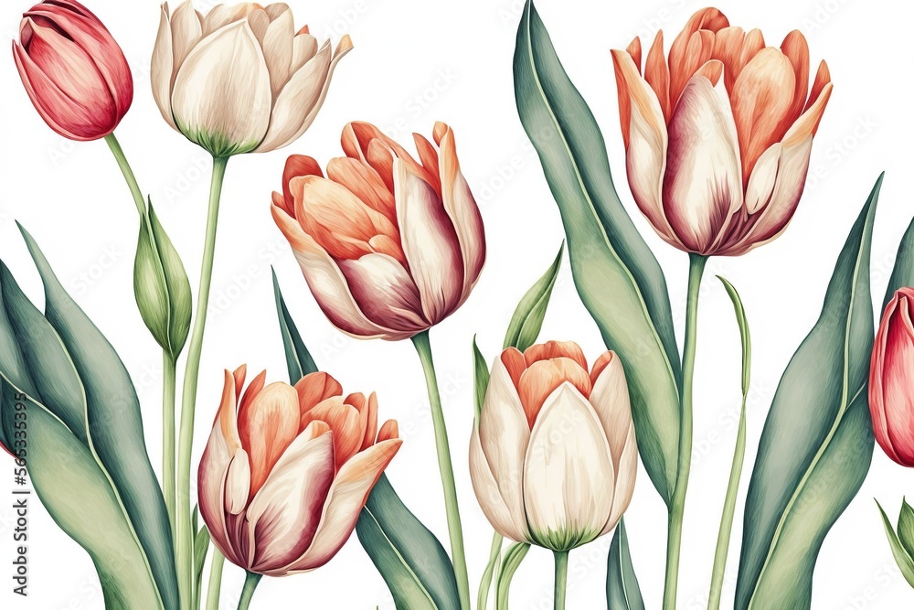 tulip flowers , watercolor illustrator. Generative AI Stock ...