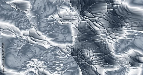 Silver liquid wells up to surface. Melting fluid metal flow. Foil structure metallic reflectance.
Abstract 3D rendering background. 4K motion graphic animation.