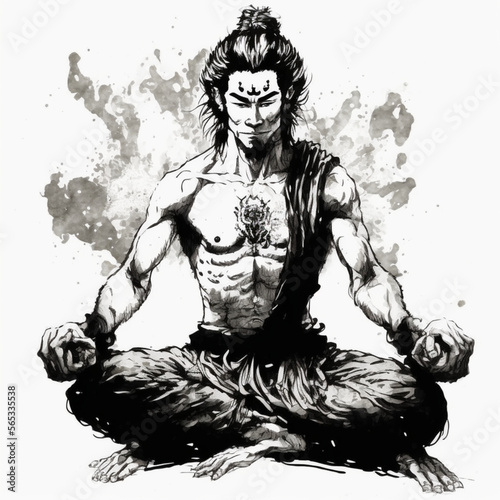 Raggog Yoga Lionman Matsumoto Hoji style black ink white background