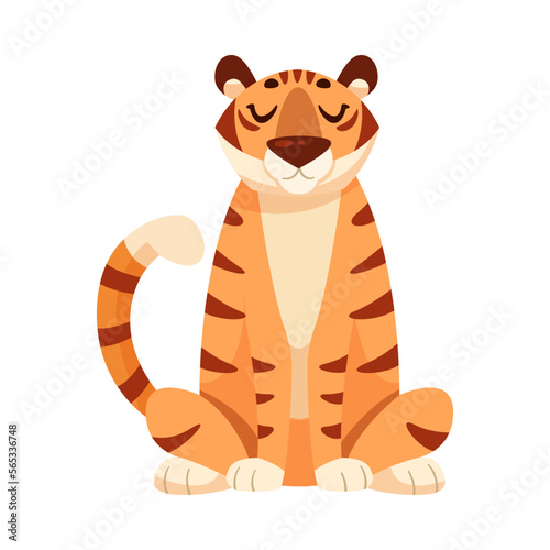 Fototapeta Naklejka Na Ścianę i Meble -  Adult Tiger with Striped Coat in Sitting Pose Vector Illustration
