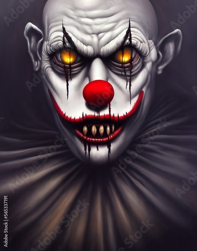 Portrait of a creepy clown. Digital illustration. Generative AI.