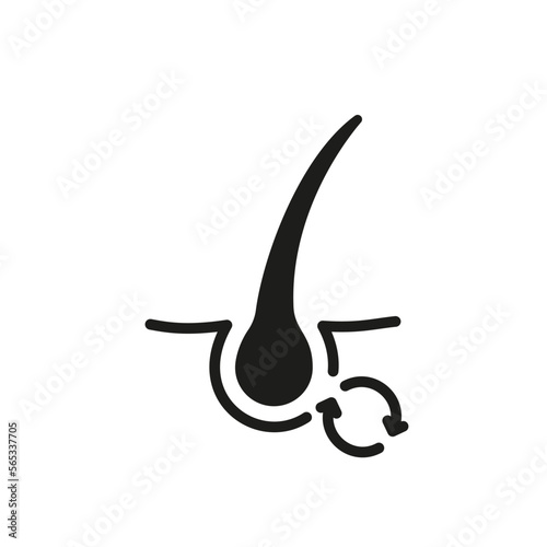 Hair Replacement Concept Silhouette Icon. Follicle and Hair Bulb Restoration Therapy Black Pictogram. Hair Care Process Icon. Isolated Vector Illustration