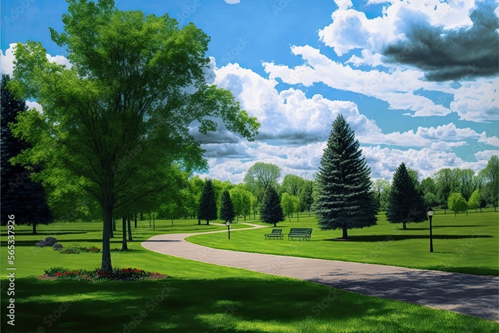 landscape with trees and sky, ai generated