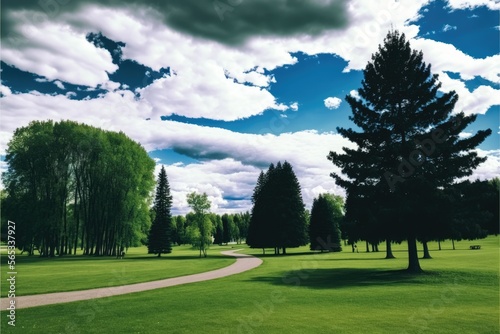 landscape with trees and sky, ai generated