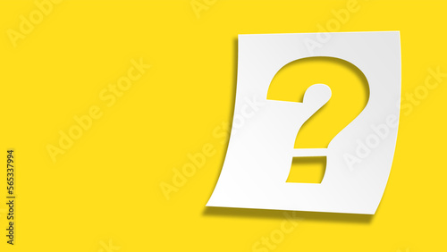Question mark sign icon on yellow background. Flat design style with long shadow. FAQ button. Asking questions. Ask for help. Question mark stamp. Vector illustration.