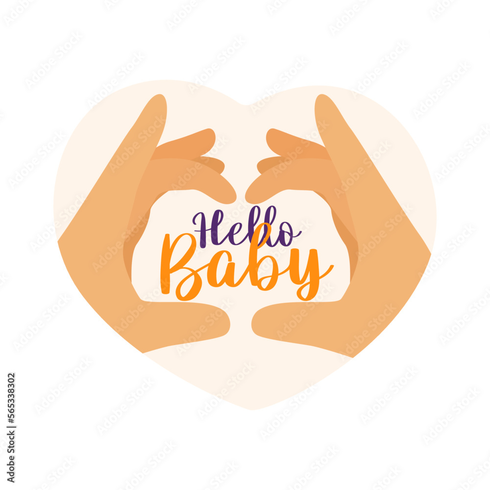 Cute clipart for baby's birthday. Heart of hands. Postcard, hello baby Cute clipart for baby's birthday. Heart of hands. Postcard, hello baby
