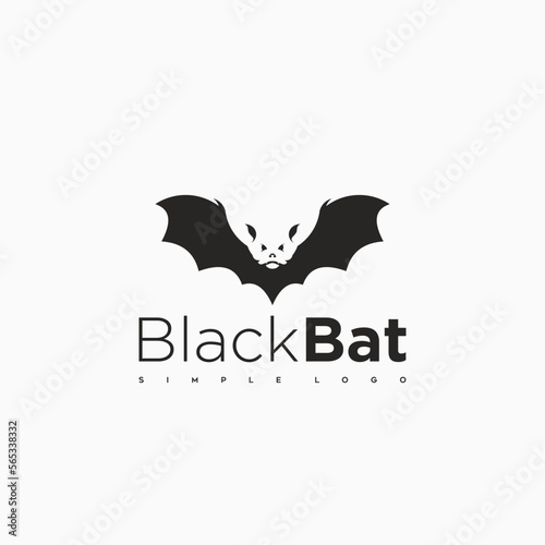 flying bat silhouette logo vector illustration, negative space bat logo