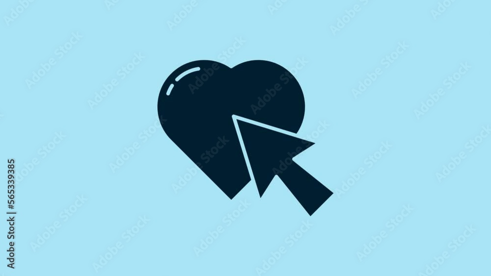 Blue Heart and cursor click icon isolated on blue background. Online dating. Click on like button. International Happy Women Day. 4K Video motion graphic animation Blue Heart and cursor click icon isolated on blue background. Online dating. Click on like button. International Happy Women Day. 4K Video motion graphic animation