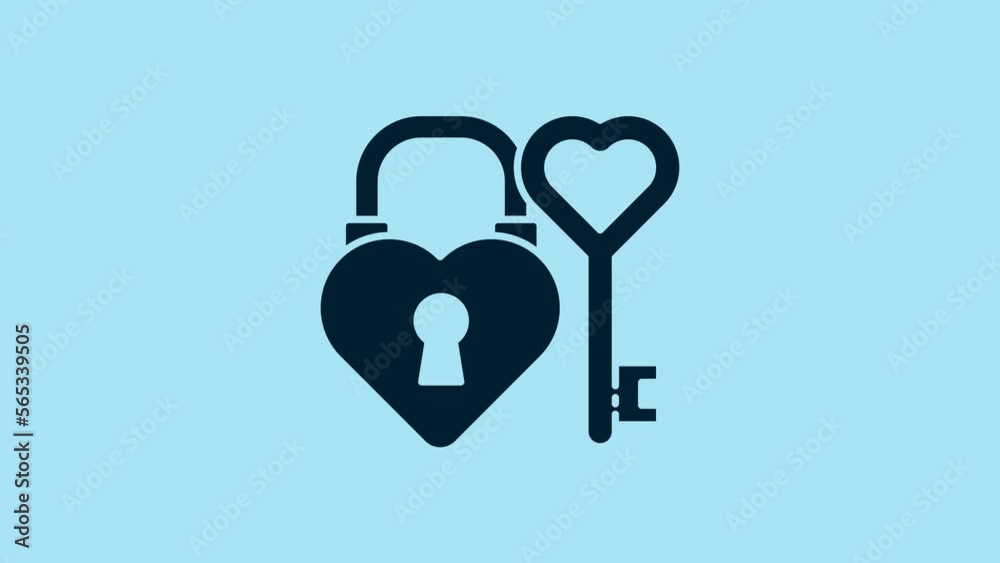 Blue Castle in the shape of a heart and key in heart shape icon isolated on blue background. Love symbol and keyhole sign. 4K Video motion graphic animation Blue Castle in the shape of a heart and key in heart shape icon isolated on blue background. Love symbol and keyhole sign. 4K Video motion graphic animation