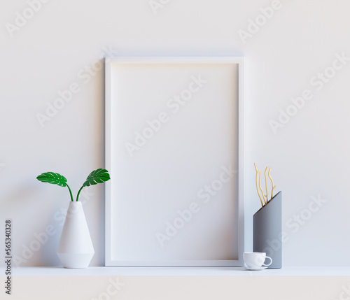 Empty Photo White Frame Design Mockup With 3D Minimalist Decors