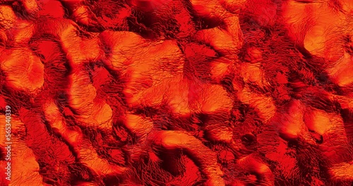 Liquid lava wells up to surface. Melting fluid metal flow. Foil structure metallic reflectance.
Abstract 3D rendering background. 4K motion graphic animation.