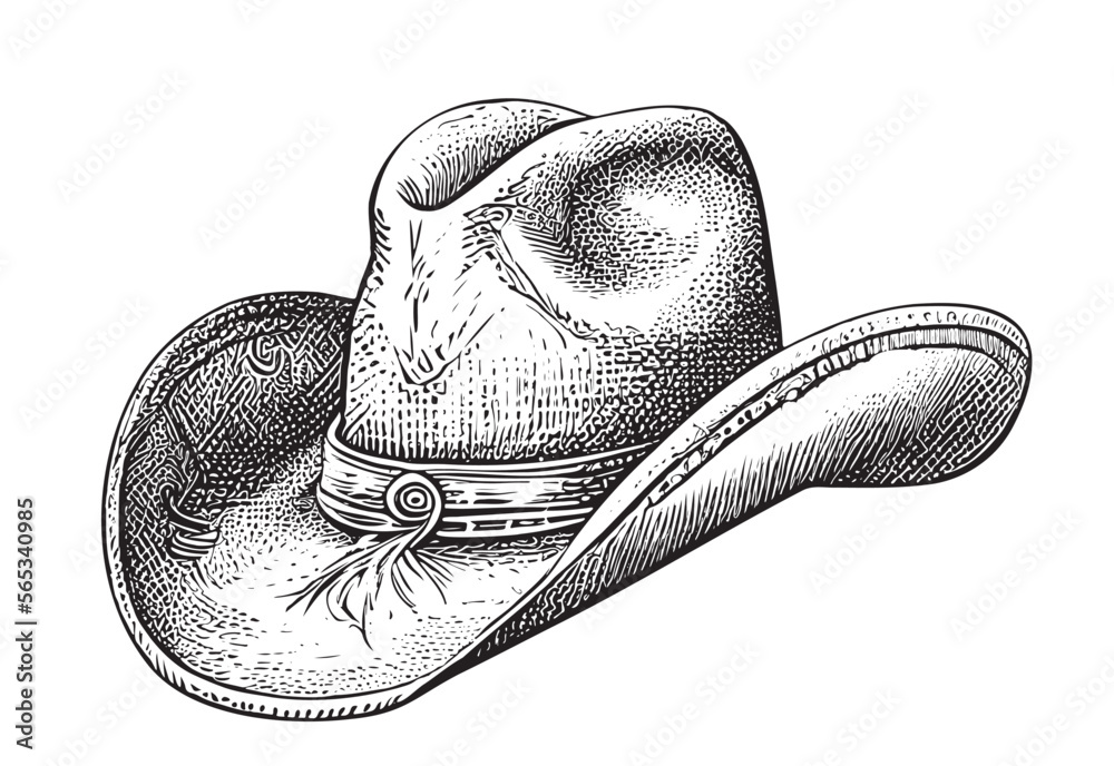 Cowboy hat sketch hand drawn in doodle style Vector illustration Stock