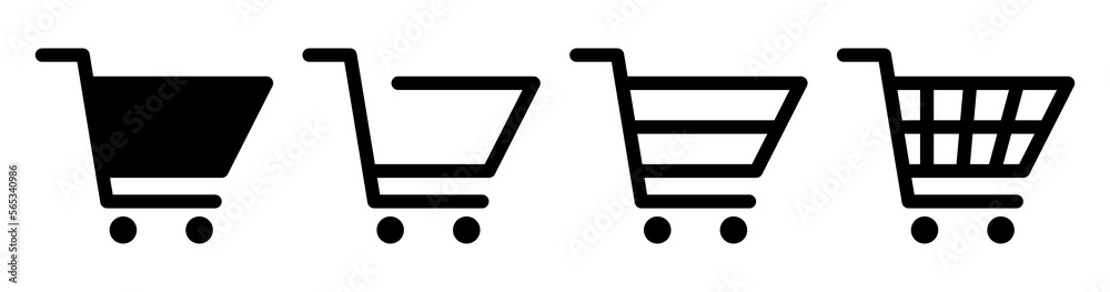 Shopping cart icon set. Full and empty shopping cart.Online shopping. Place an order.Shopping cart line and flat icons on white background Shopping cart icon set. Full and empty shopping cart.Online shopping. Place an order.Shopping cart line and flat icons on white background