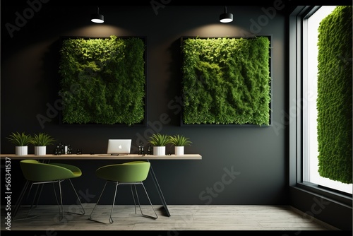 Eco-Friendly Moss Wall Decoration Office Interior, ai generated photo