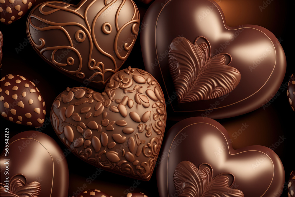 Heart-shaped chocolates, Valentine's Day, Valentine's Day, love, lovers, chocolate, created with Generative AI technology Heart-shaped chocolates, Valentine's Day, Valentine's Day, love, lovers, chocolate, created with Generative AI technology