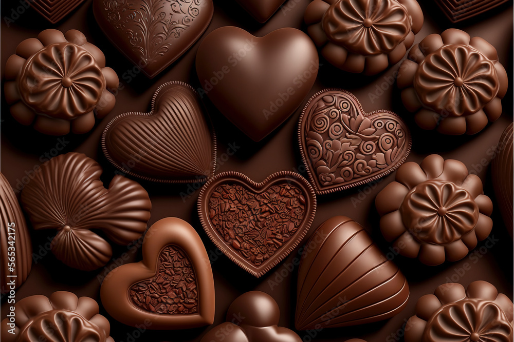 Heart-shaped chocolates, Valentine's Day, Valentine's Day, love, lovers, chocolate, created with Generative AI technology Heart-shaped chocolates, Valentine's Day, Valentine's Day, love, lovers, chocolate, created with Generative AI technology